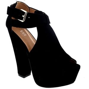 Gothic velvet platform peep toe bootie heels
